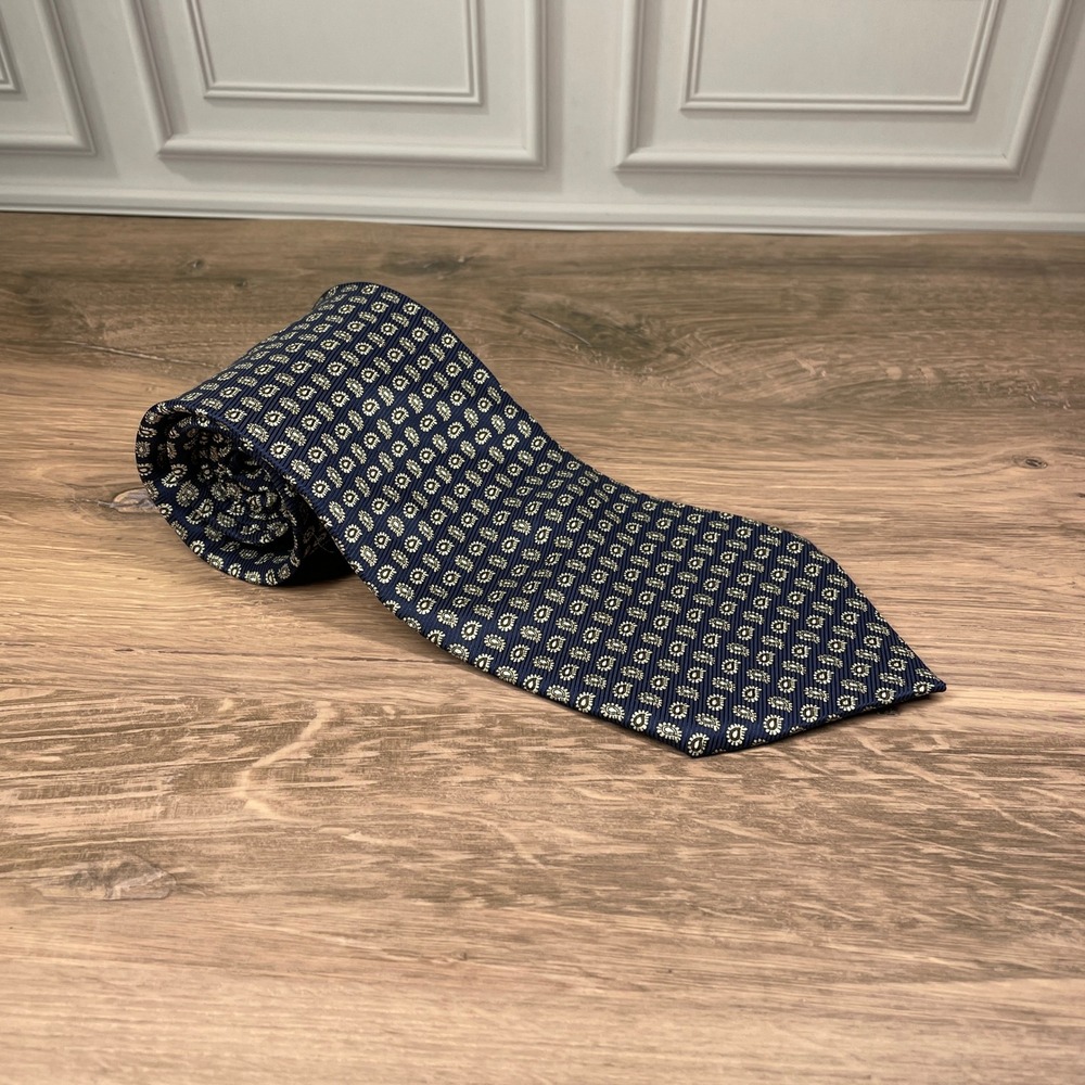 Victor Laurent Finition Main Navy Blue Paisley Silk Necktie Men Formal Accessory